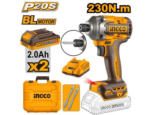 ATORNILLADOR DE IMPACTO A BATERÍA 20V 230NM C/2BAT INGCO