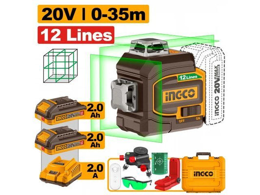 NIVEL LASER AUTONIVELANTE 3D VERDE A BATERIA 20V P20S 35MTS